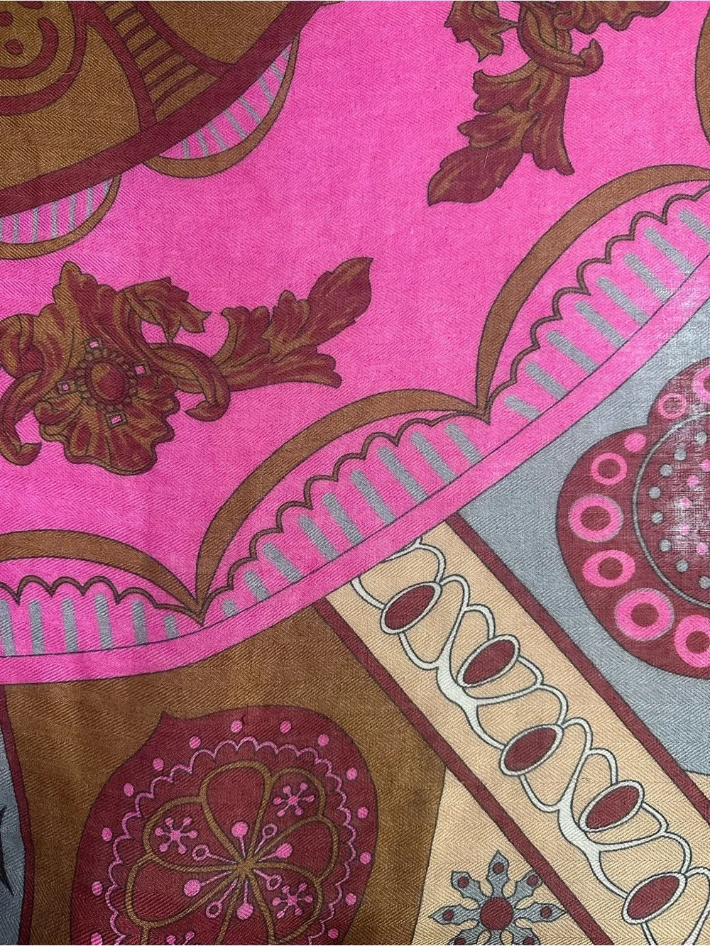 Geometric Boho Scarf Wrap Shawl with Fringe Brown Cream Pink Blue 72” x 36”